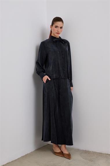 Jamila Britli Düğmeli Etekli Takım SİYAH