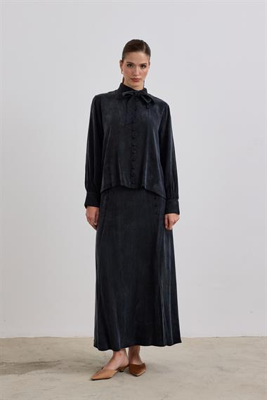 Jamila Britli Düğmeli Etekli Takım SİYAH