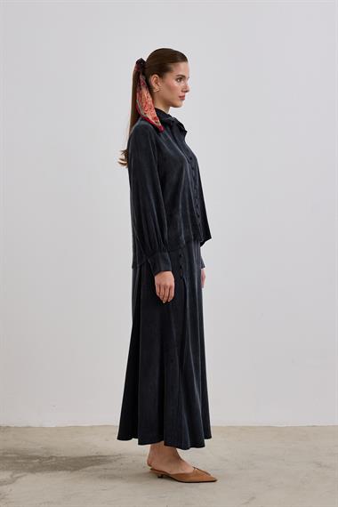 Jamila Britli Düğmeli Etekli Takım SİYAH