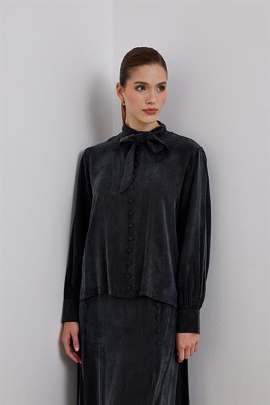 Jamila Britli Düğmeli Etekli Takım SİYAH