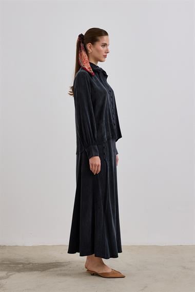 Jamila Britli Düğmeli Etekli Takım SİYAH