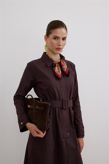 Ketty Fermuarlı Kemerli Elbise KAHVERENGİ