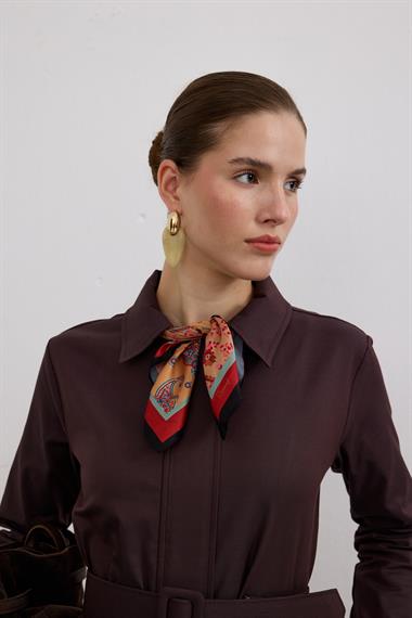 Ketty Fermuarlı Kemerli Elbise KAHVERENGİ