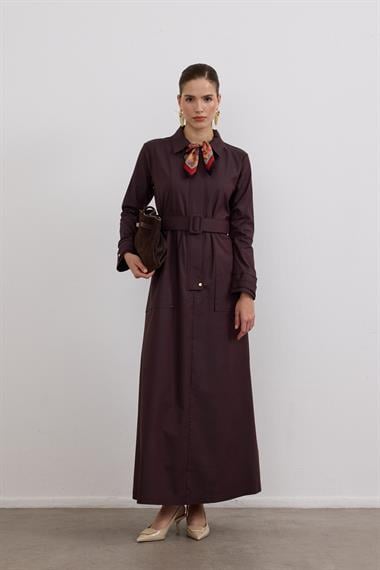 Ketty Fermuarlı Kemerli Elbise KAHVERENGİ