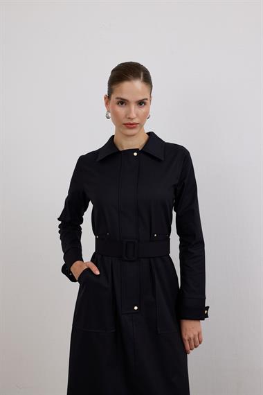 Ketty Fermuarlı Kemerli Elbise LACİVERT