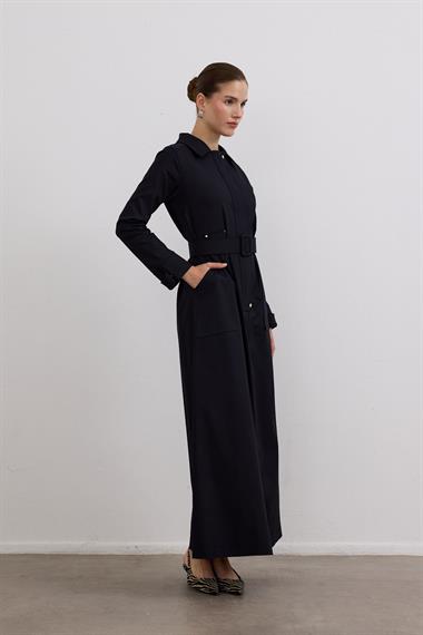 Ketty Fermuarlı Kemerli Elbise LACİVERT