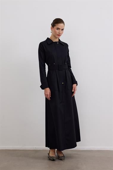 Ketty Fermuarlı Kemerli Elbise LACİVERT