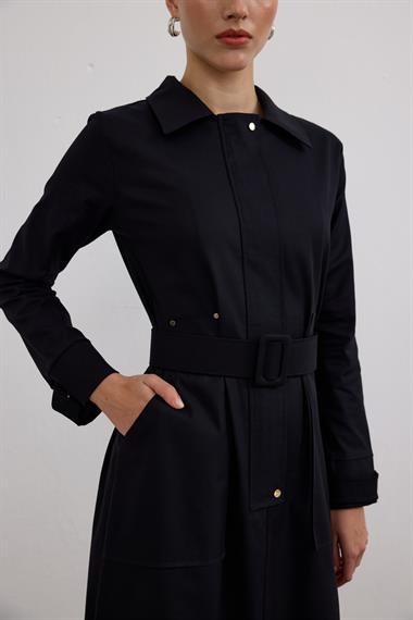 Ketty Fermuarlı Kemerli Elbise LACİVERT