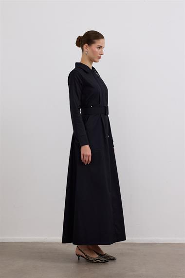 Ketty Fermuarlı Kemerli Elbise LACİVERT