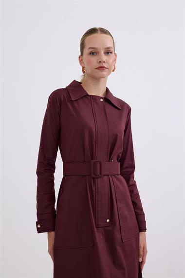 Ketty Fermuarlı Kemerli Elbise MÜRDÜM