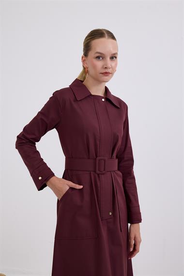 Ketty Fermuarlı Kemerli Elbise MÜRDÜM