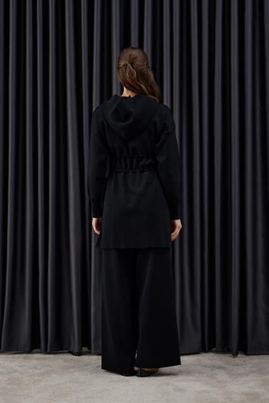 Lady Fermuarlı Kapüşonlu Triko Pantolonlu Takım SİYAH