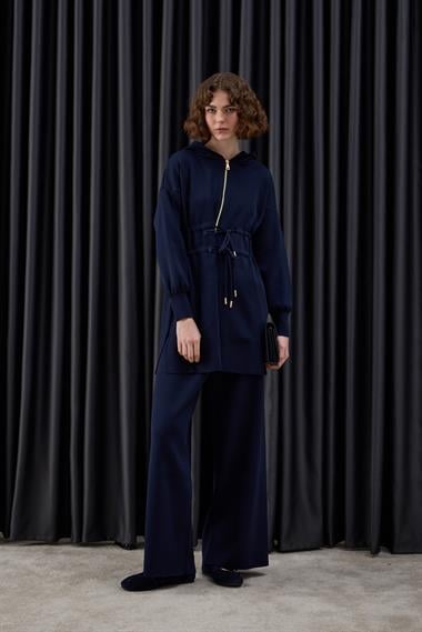 Lady Fermuarlı Kapüşonlu Triko Pantolonlu Takım LACİVERT