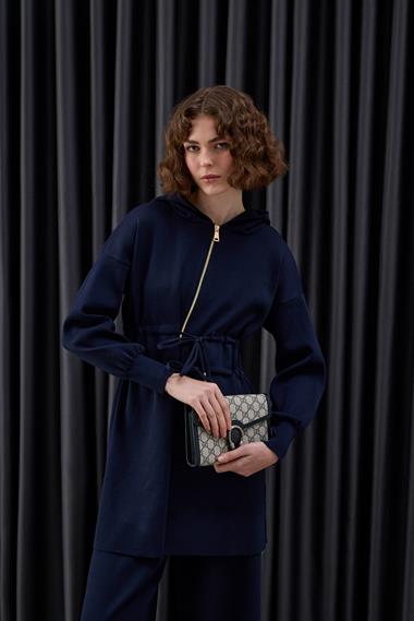 Lady Fermuarlı Kapüşonlu Triko Pantolonlu Takım LACİVERT