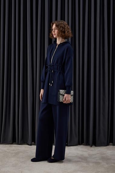 Lady Fermuarlı Kapüşonlu Triko Pantolonlu Takım LACİVERT