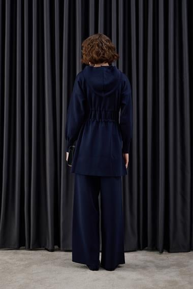 Lady Fermuarlı Kapüşonlu Triko Pantolonlu Takım LACİVERT
