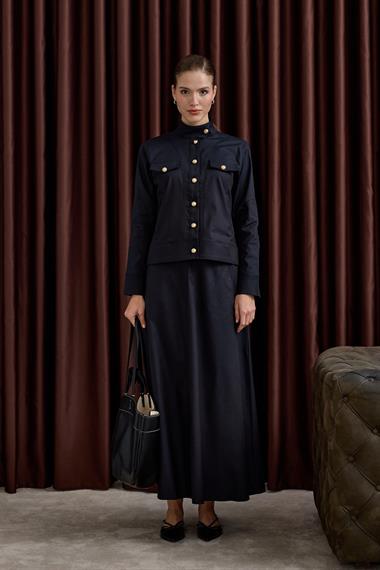 Lara Gold Düğmeli Cepli Etekli Takım LACİVERT