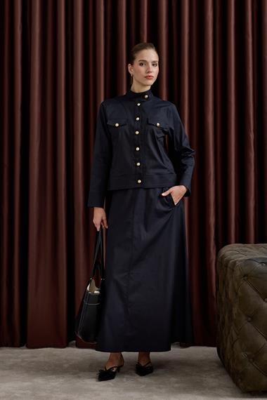 Lara Gold Düğmeli Cepli Etekli Takım LACİVERT