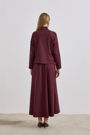 Lara Gold Düğmeli Cepli Etekli Takım MÜRDÜM