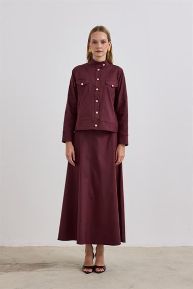 Lara Gold Düğmeli Cepli Etekli Takım MÜRDÜM