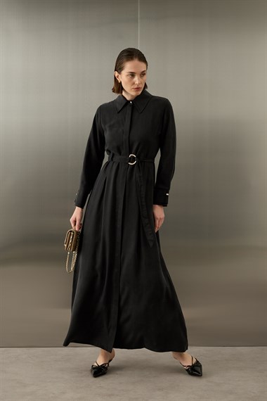 Lesly Kemeri Tokalı Lyocell Elbise SİYAH