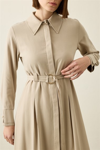 Lesly Kemeri Tokalı Lyocell Elbise TAŞ