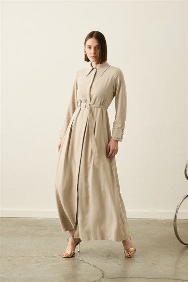 Lesly Kemeri Tokalı Lyocell Elbise TAŞ