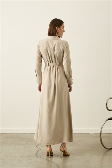 Lesly Kemeri Tokalı Lyocell Elbise TAŞ