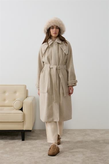 Lona Fermuarlı Büyük Cepli Kaban BEJ