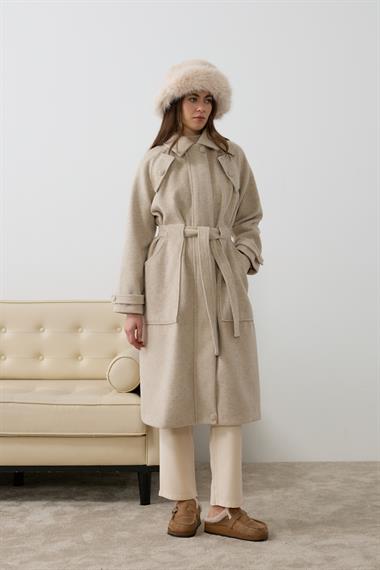 Lona Fermuarlı Büyük Cepli Kaban BEJ