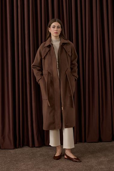 Lona Fermuarlı Büyük Cepli Kaban KAHVERENGİ