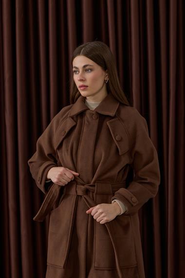 Lona Fermuarlı Büyük Cepli Kaban KAHVERENGİ