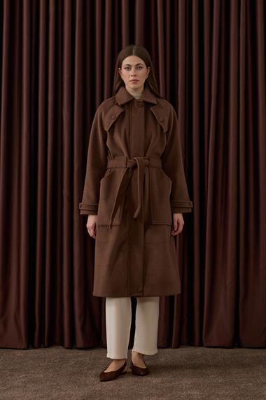 Lona Fermuarlı Büyük Cepli Kaban KAHVERENGİ