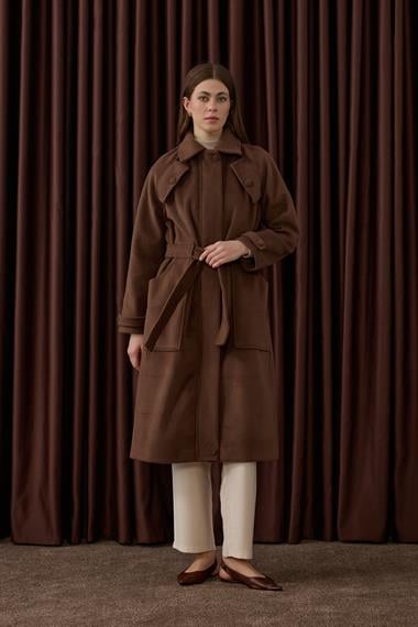 Lona Fermuarlı Büyük Cepli Kaban KAHVERENGİ