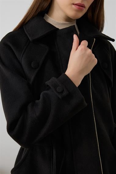 Lona Fermuarlı Büyük Cepli Kaban SİYAH