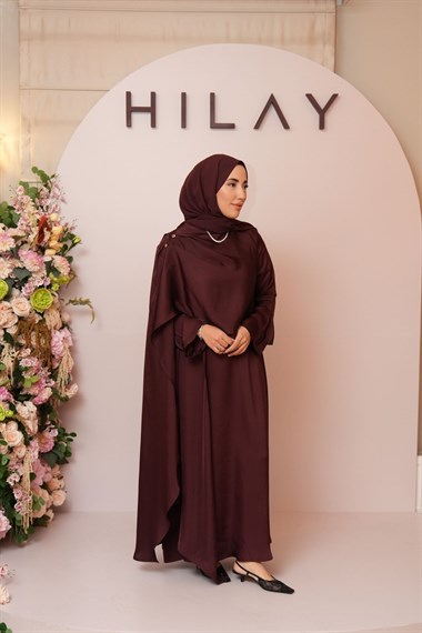 Lora Asimetrik Şal Detaylı Dökümlü Elbise MÜRDÜM