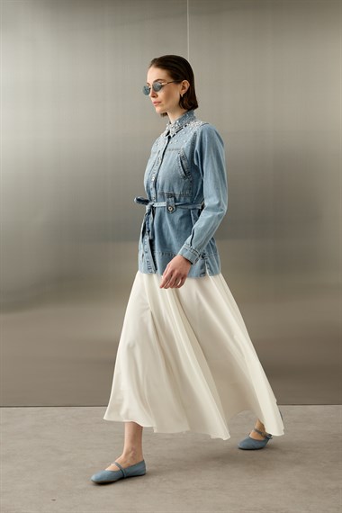Luce Taş İşlemeli Kot Tencel Kap MAVİ