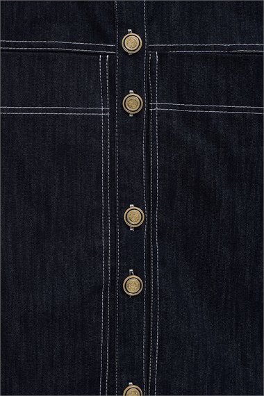 Luv Düğmeli Kontrast Dikişli Denim Ceket LACİVERT