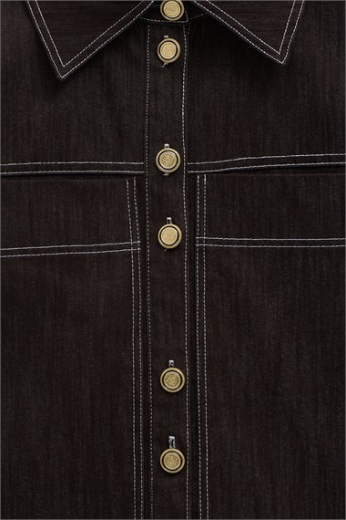 Luv Düğmeli Kontrast Dikişli Denim Ceket ACI KAHVE