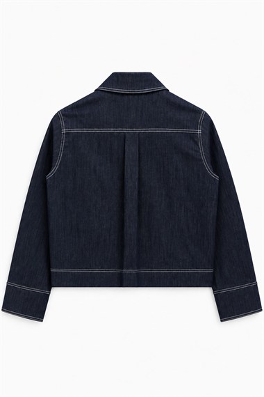 Luv Düğmeli Kontrast Dikişli Denim Ceket LACİVERT