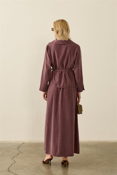 Mara Kruvaze Kaplama Düğmeli İçlik Elbiseli Takım MÜRDÜM