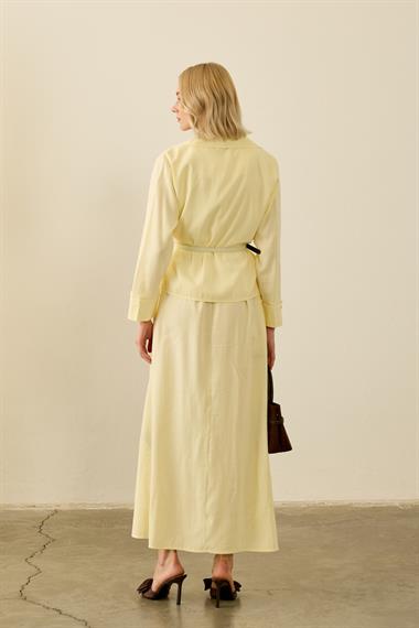 Mara Kruvaze Kaplama Düğmeli İçlik Elbiseli Takım SARI