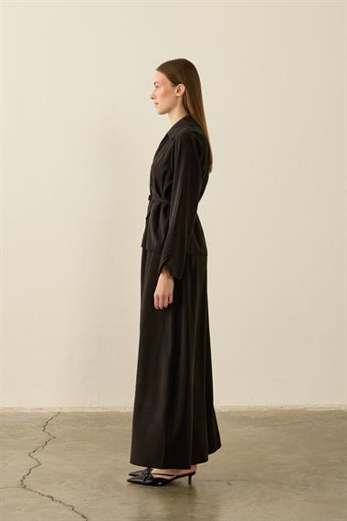 Mara Kruvaze Kaplama Düğmeli İçlik Elbiseli Takım SİYAH