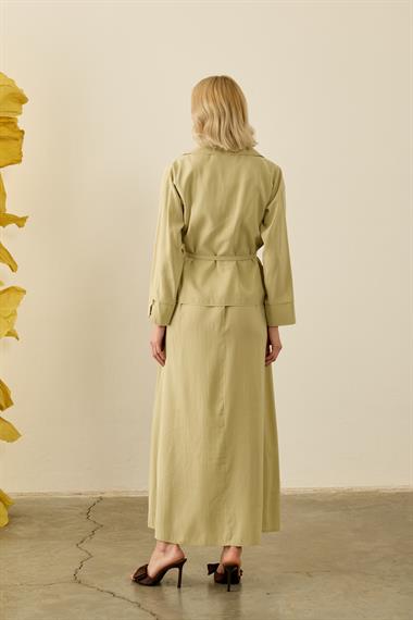 Mara Kruvaze Kaplama Düğmeli İçlik Elbiseli Takım ADAÇAYI