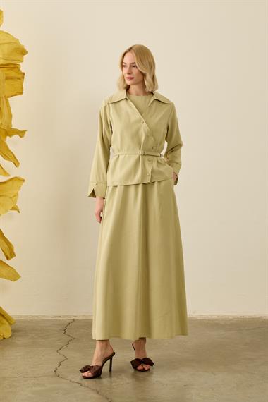 Mara Kruvaze Kaplama Düğmeli İçlik Elbiseli Takım ADAÇAYI