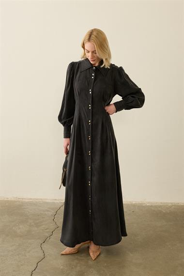 Mari Belden Oturtmalı Lyocell Elbise SİYAH