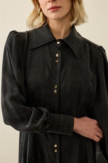 Mari Belden Oturtmalı Lyocell Elbise SİYAH