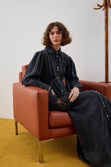 Mari Düğmeli Belden Oturtmalı Elbise SİYAH