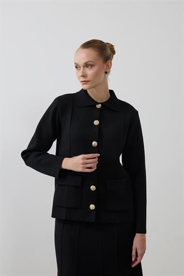 Marin Gold Düğmeli Triko Etekli Takım SİYAH