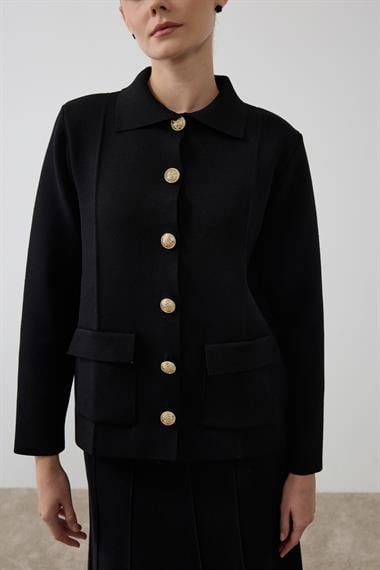 Marin Gold Düğmeli Triko Etekli Takım SİYAH